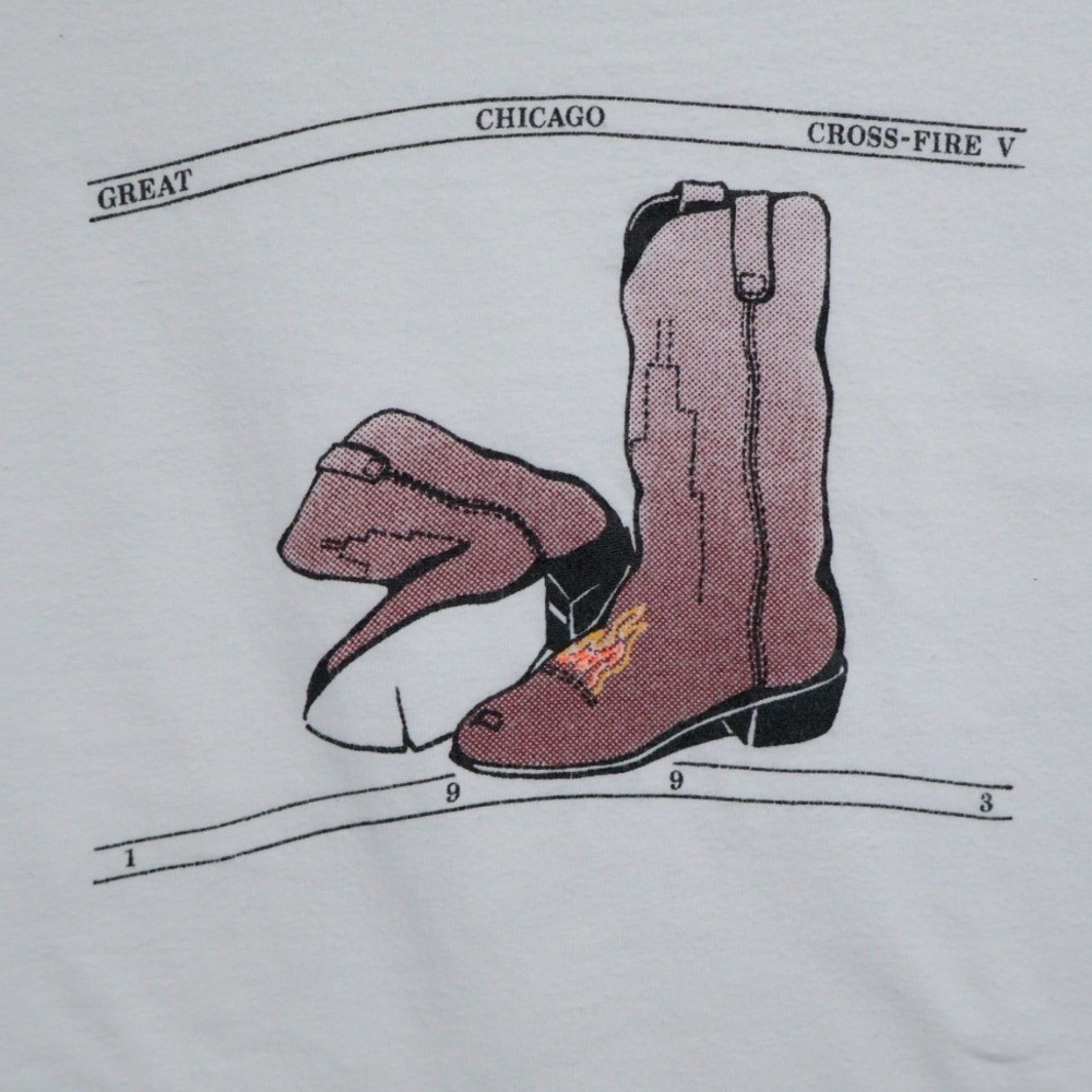VTG 1993 Great Chicago Cross-Fire V Hanes Beefy-T White Graphic T-Shirt M/L